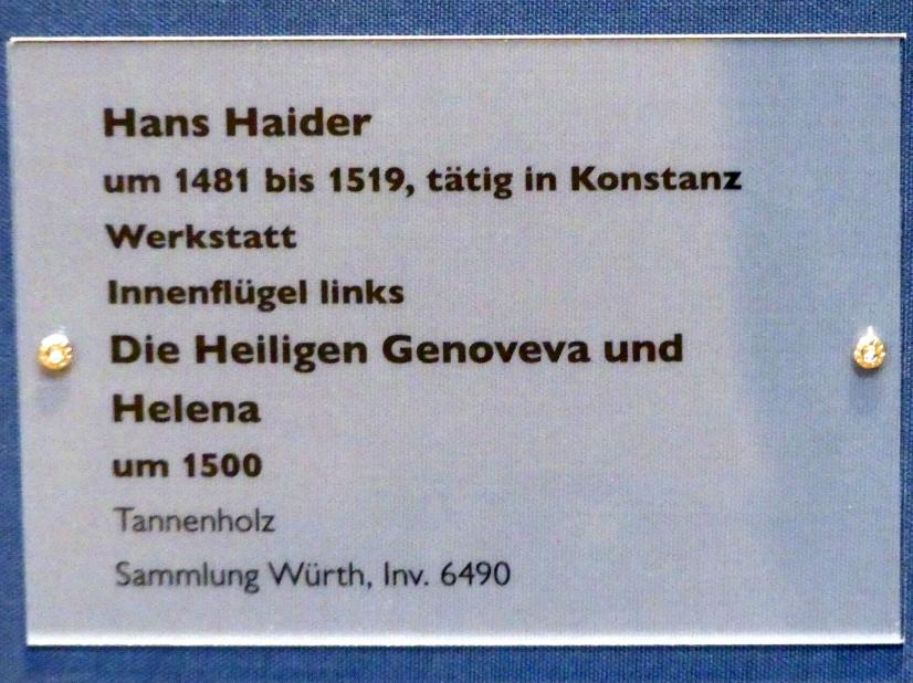 Hans Haider (Werkstatt) (1500), Die Heiligen Genoveva und Helena, Schwäbisch Hall, Johanniterkirche, Alte Meister in der Sammlung Würth, um 1500, Bild 2/2