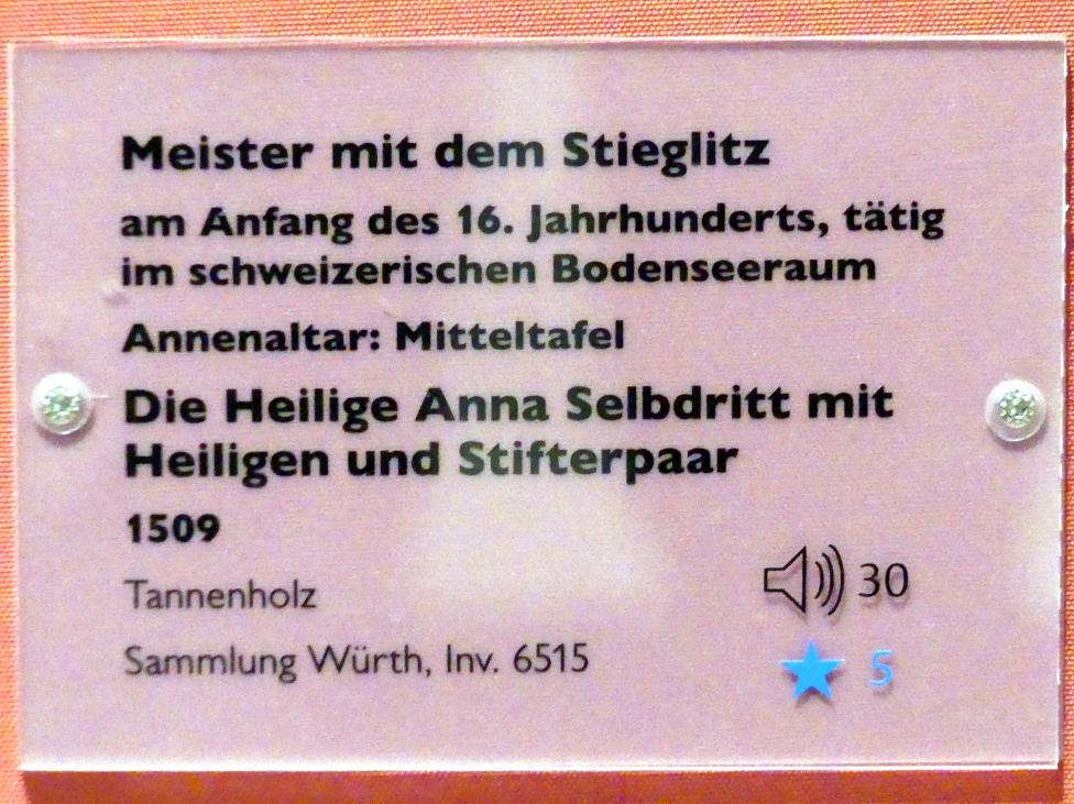 Meister mit dem Stieglitz (1509), Annenaltar: Mitteltafel, Schwäbisch Hall, Johanniterkirche, Alte Meister in der Sammlung Würth, 1509, Bild 5/5
