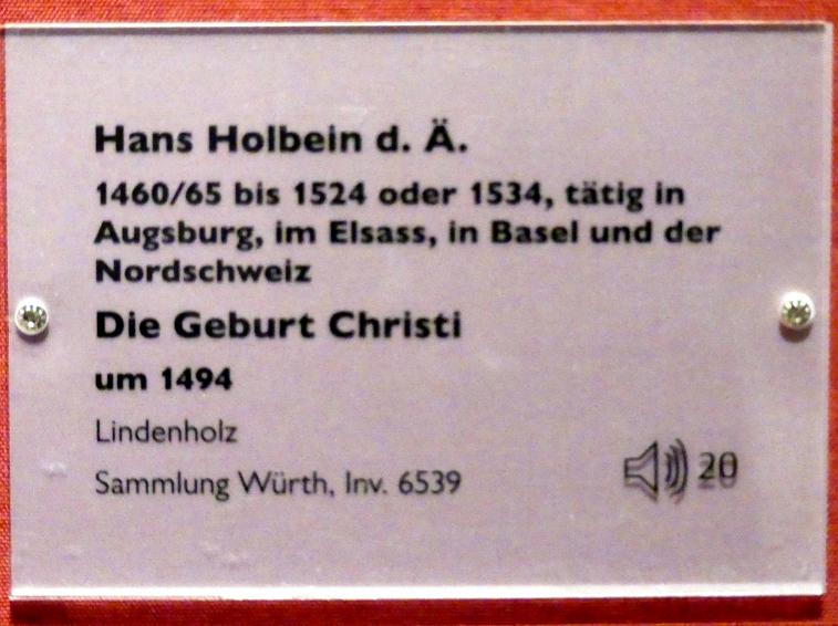 Hans Holbein der Ältere (1493–1520), Die Geburt Christi, Schwäbisch Hall, Johanniterkirche, Alte Meister in der Sammlung Würth, um 1494, Bild 2/2