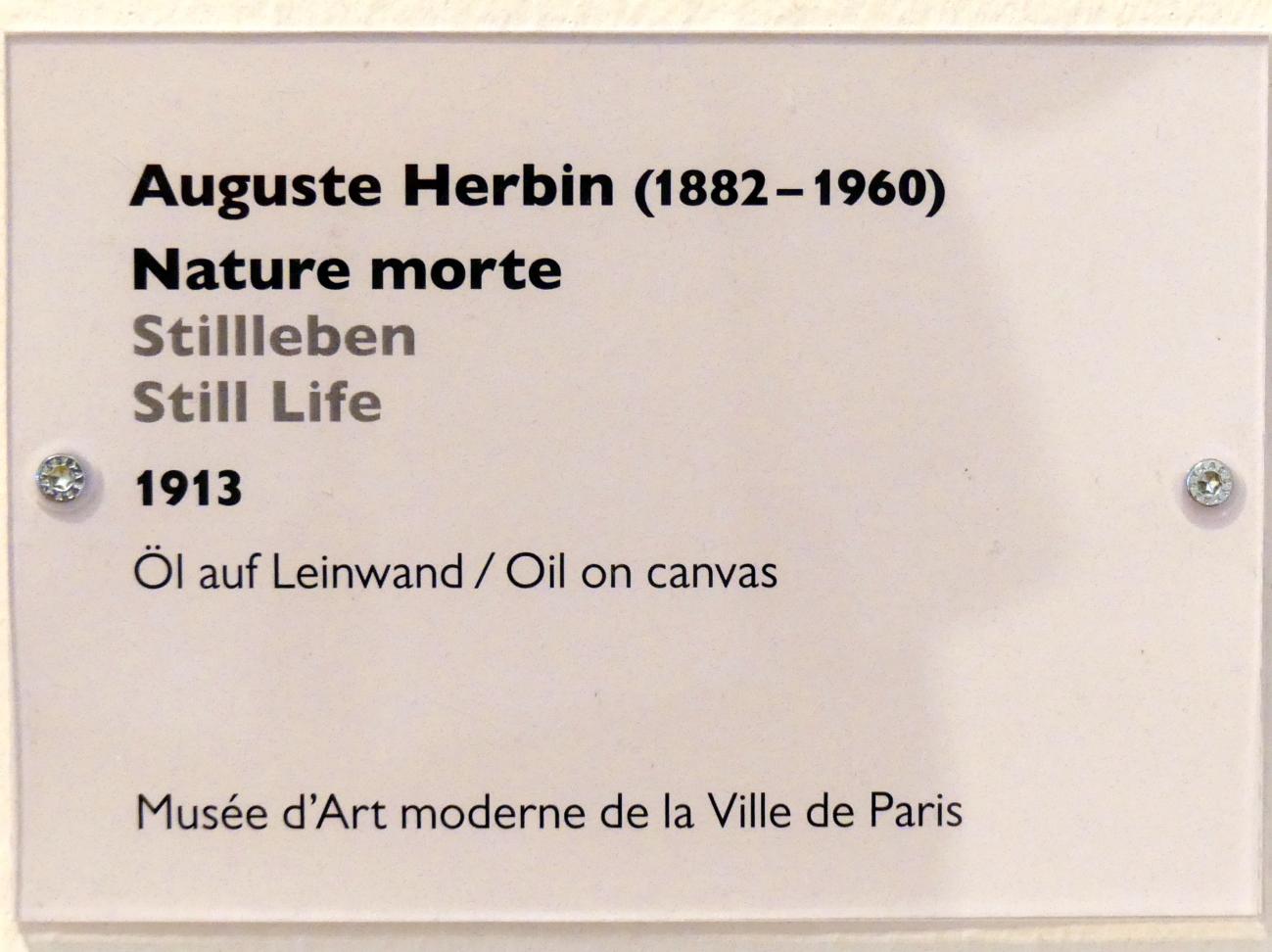 Auguste Herbin (1907–1936), Stillleben, Schwäbisch Hall, Kunsthalle Würth, Ausstellung "Das Musée d'Art moderne de la Ville de Paris zu Gast in der Kunsthalle Würth" vom 15.04.-15.09.2019, 1913, Bild 2/2