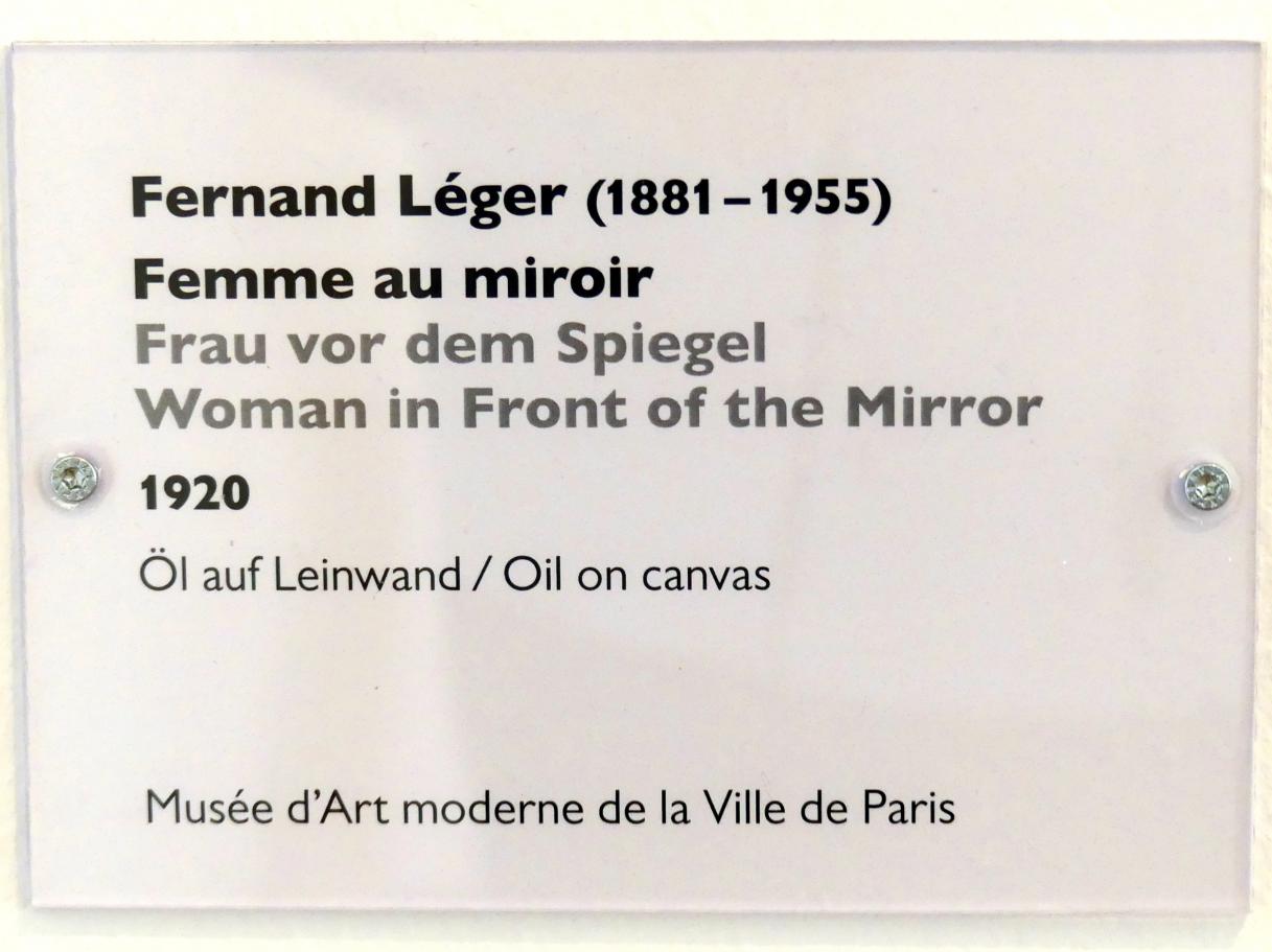 Fernand Léger (1912–1954), Frau vor dem Spiegel, Schwäbisch Hall, Kunsthalle Würth, Ausstellung "Das Musée d'Art moderne de la Ville de Paris zu Gast in der Kunsthalle Würth" vom 15.04.-15.09.2019, 1920, Bild 2/2