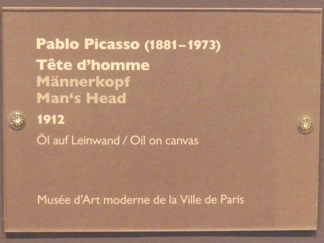 Pablo Picasso (1897–1972), Männerkopf, Schwäbisch Hall, Kunsthalle Würth, Ausstellung "Das Musée d'Art moderne de la Ville de Paris zu Gast in der Kunsthalle Würth" vom 15.04.-15.09.2019, 1912, Bild 2/2