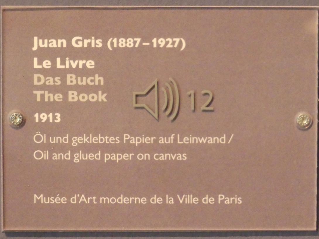 Juan Gris (1911–1926), Das Buch, Schwäbisch Hall, Kunsthalle Würth, Ausstellung "Das Musée d'Art moderne de la Ville de Paris zu Gast in der Kunsthalle Würth" vom 15.04.-15.09.2019, 1913, Bild 2/2