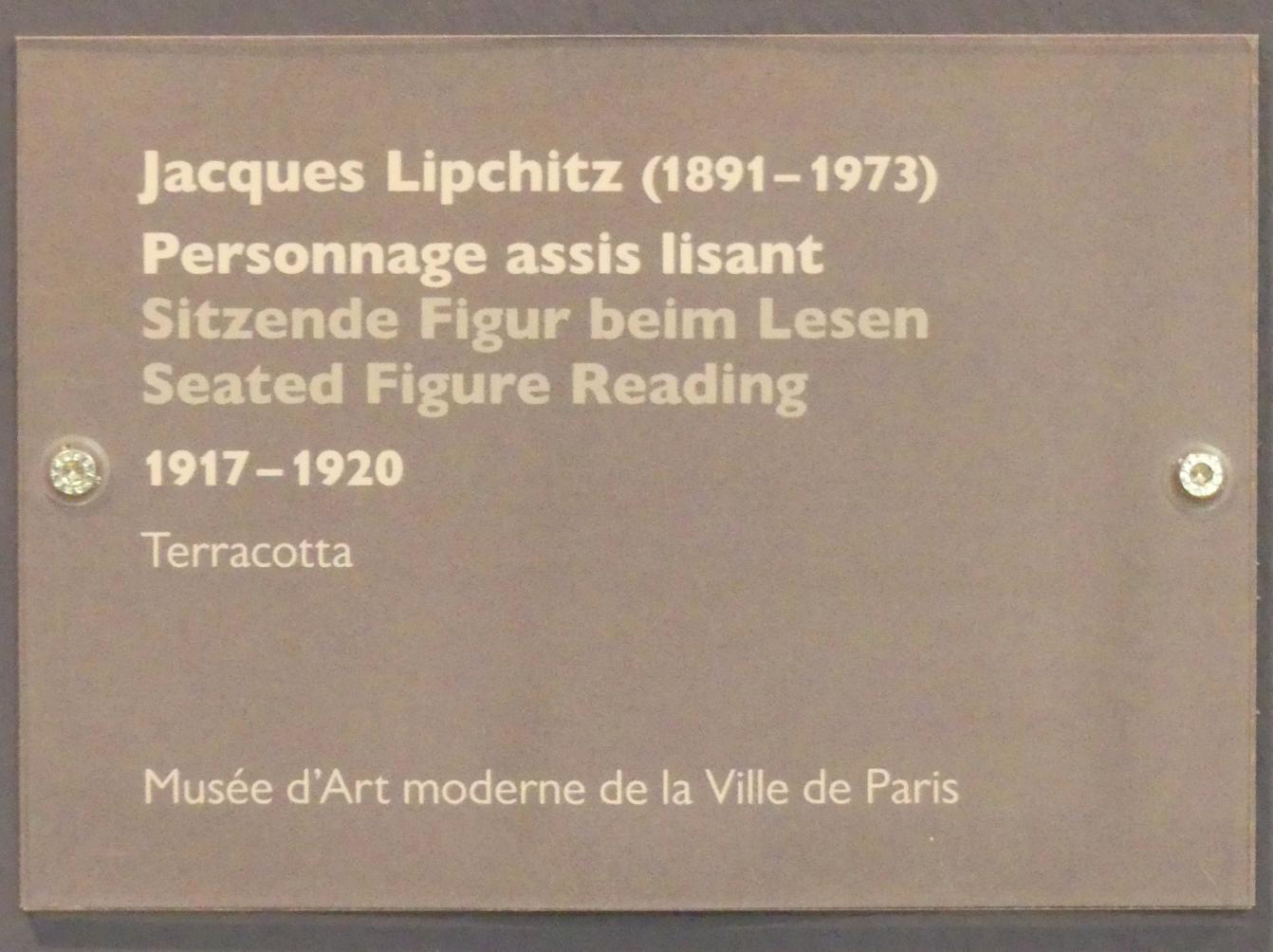 Jacques Lipchitz (1913–1938), Sitzende Figur beim Lesen, Schwäbisch Hall, Kunsthalle Würth, Ausstellung "Das Musée d'Art moderne de la Ville de Paris zu Gast in der Kunsthalle Würth" vom 15.04.-15.09.2019, 1917–1920, Bild 4/4