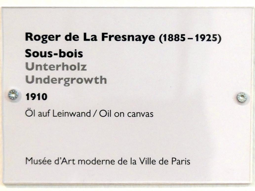Roger de La Fresnaye (1910–1912), Unterholz, Schwäbisch Hall, Kunsthalle Würth, Ausstellung "Das Musée d'Art moderne de la Ville de Paris zu Gast in der Kunsthalle Würth" vom 15.04.-15.09.2019, 1910, Bild 2/2