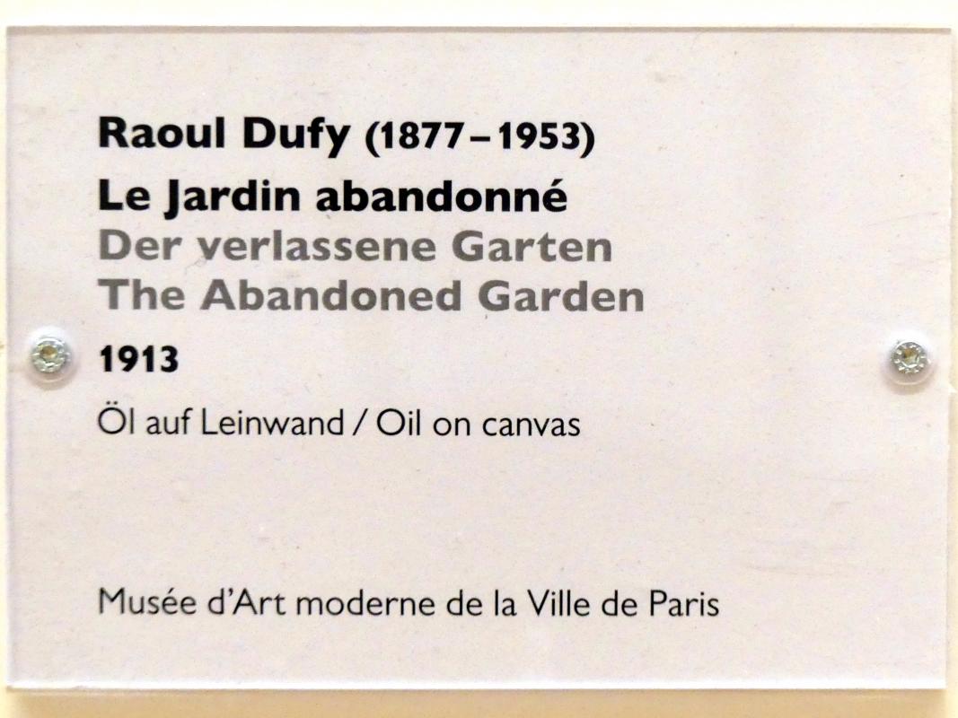 Raoul Dufy (1903–1937), Der verlassene Garten, Schwäbisch Hall, Kunsthalle Würth, Ausstellung "Das Musée d'Art moderne de la Ville de Paris zu Gast in der Kunsthalle Würth" vom 15.04.-15.09.2019, 1913, Bild 2/2