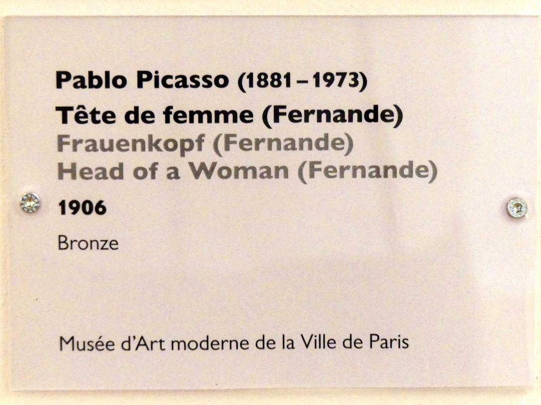 Pablo Picasso (1897–1972), Frauenkopf (Fernande), Schwäbisch Hall, Kunsthalle Würth, Ausstellung "Das Musée d'Art moderne de la Ville de Paris zu Gast in der Kunsthalle Würth" vom 15.04.-15.09.2019, 1906, Bild 5/5
