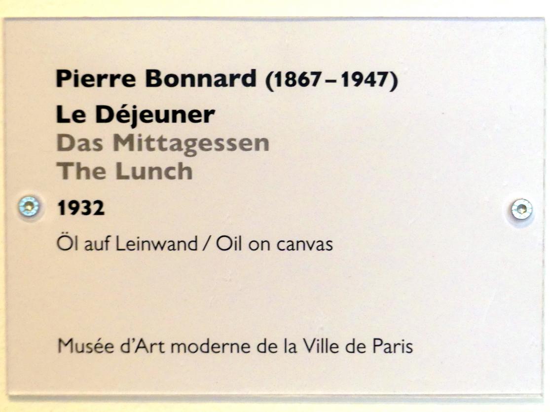 Pierre Bonnard (1893–1943), Das Mittagessen, Schwäbisch Hall, Kunsthalle Würth, Ausstellung "Das Musée d'Art moderne de la Ville de Paris zu Gast in der Kunsthalle Würth" vom 15.04.-15.09.2019, 1932, Bild 2/2