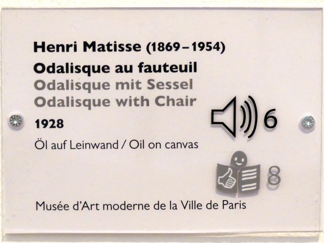 Henri Matisse (1898–1953), Odalisque mit Sessel, Schwäbisch Hall, Kunsthalle Würth, Ausstellung "Das Musée d'Art moderne de la Ville de Paris zu Gast in der Kunsthalle Würth" vom 15.04.-15.09.2019, 1928, Bild 2/2