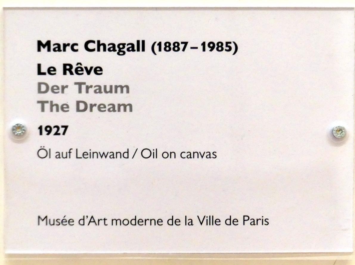 Marc Chagall (1910–1972), Der Traum, Schwäbisch Hall, Kunsthalle Würth, Ausstellung "Das Musée d'Art moderne de la Ville de Paris zu Gast in der Kunsthalle Würth" vom 15.04.-15.09.2019, 1927, Bild 2/2