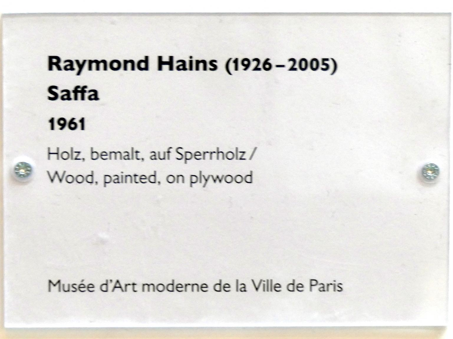 Raymond Hains (1959–1961), Saffa, Schwäbisch Hall, Kunsthalle Würth, Ausstellung "Das Musée d'Art moderne de la Ville de Paris zu Gast in der Kunsthalle Würth" vom 15.04.-15.09.2019, 1961, Bild 2/2
