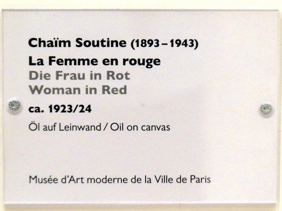 Chaïm Soutine (1919–1924), Die Frau in Rot, Schwäbisch Hall, Kunsthalle Würth, Ausstellung "Das Musée d'Art moderne de la Ville de Paris zu Gast in der Kunsthalle Würth" vom 15.04.-15.09.2019, um 1923–1924, Bild 2/2