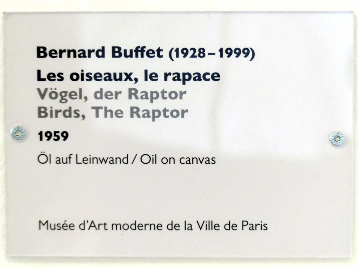 Bernard Buffet (1948–1999), Vögel, der Raptor, Schwäbisch Hall, Kunsthalle Würth, Ausstellung "Das Musée d'Art moderne de la Ville de Paris zu Gast in der Kunsthalle Würth" vom 15.04.-15.09.2019, 1959, Bild 2/2