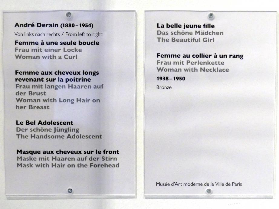André Derain (1904–1944), Frau mit einer Locke, Schwäbisch Hall, Kunsthalle Würth, Ausstellung "Das Musée d'Art moderne de la Ville de Paris zu Gast in der Kunsthalle Würth" vom 15.04.-15.09.2019, 1938–1950, Bild 2/2