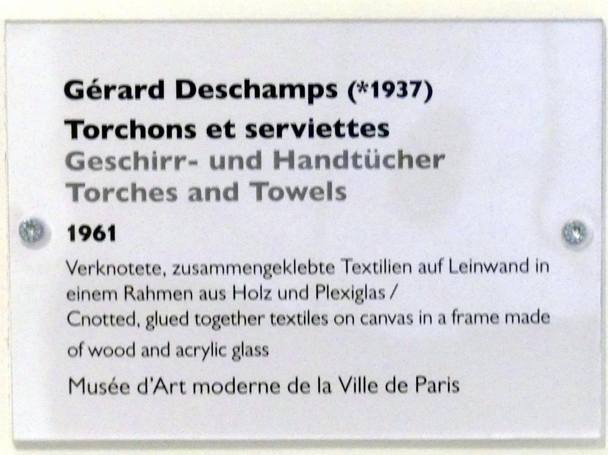 Gérard Deschamps (1961–1970), Geschirr- und Handtücher, Schwäbisch Hall, Kunsthalle Würth, Ausstellung "Das Musée d'Art moderne de la Ville de Paris zu Gast in der Kunsthalle Würth" vom 15.04.-15.09.2019, 1961, Bild 2/2