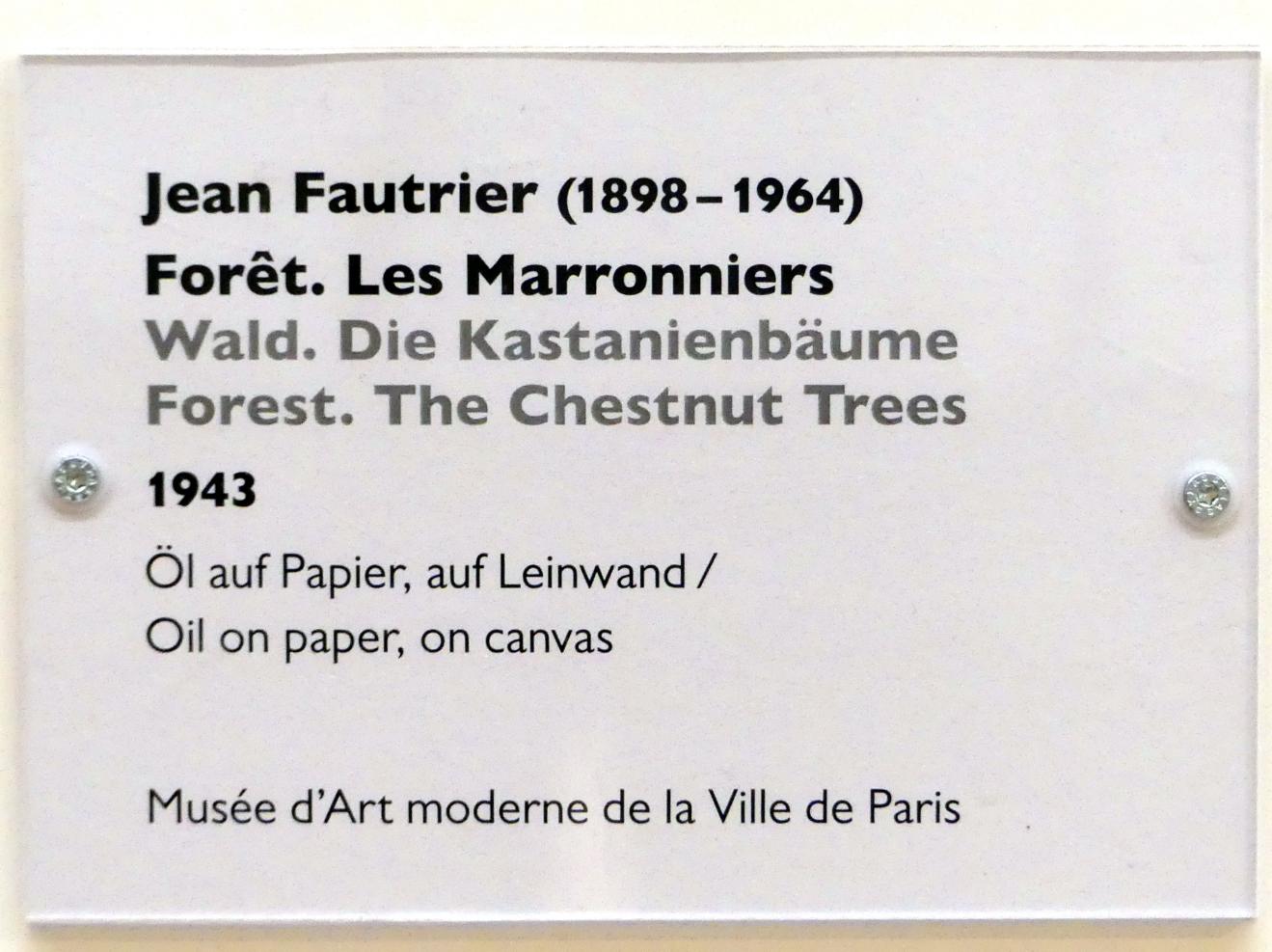 Jean Fautrier (1921–1958), Wald. Die Kastanienbäume, Schwäbisch Hall, Kunsthalle Würth, Ausstellung "Das Musée d'Art moderne de la Ville de Paris zu Gast in der Kunsthalle Würth" vom 15.04.-15.09.2019, 1943, Bild 2/2