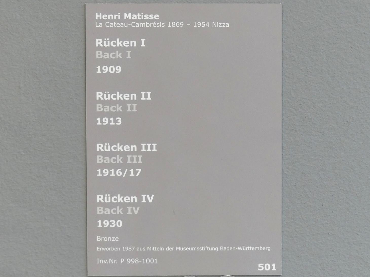 Henri Matisse (1898–1953), Rücken I, Stuttgart, Staatsgalerie, Internationale Malerei und Skulptur 1, 1909, Bild 2/3