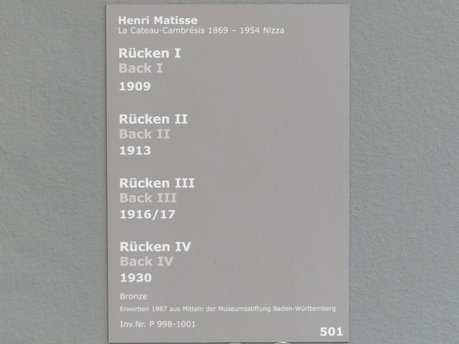 Henri Matisse (1898–1953), Rücken III, Stuttgart, Staatsgalerie, Internationale Malerei und Skulptur 1, 1930, Bild 2/3
