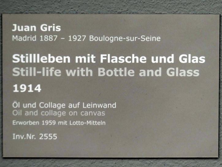 Juan Gris (1911–1926), Stillleben mit Flasche und Glas, Stuttgart, Staatsgalerie, Internationale Malerei und Skulptur 3, 1914, Bild 2/2