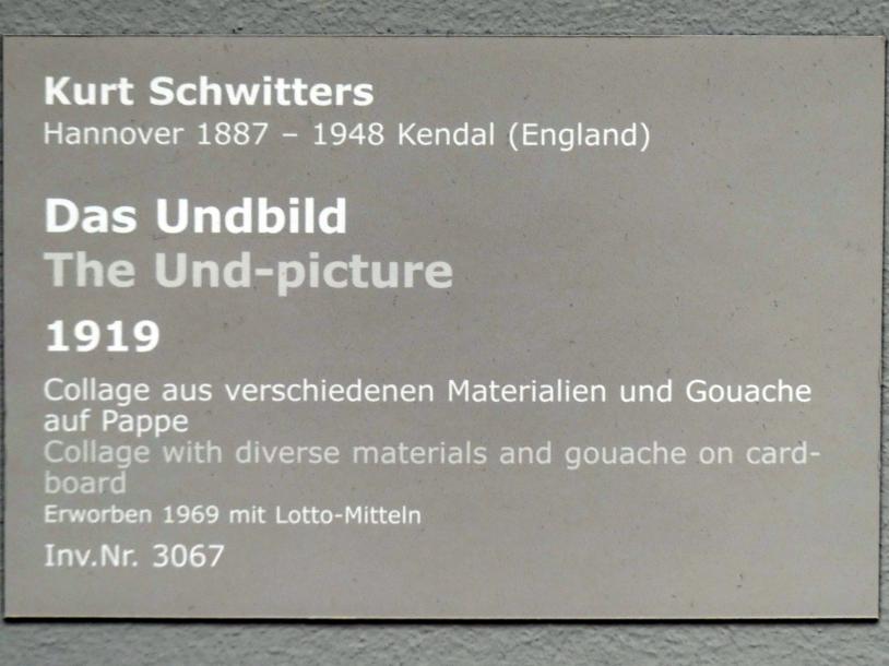 Kurt Schwitters (1919–1947), Das Undbild, Stuttgart, Staatsgalerie, Internationale Malerei und Skulptur 5, 1919, Bild 2/2