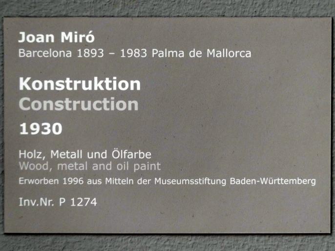 Joan Miró (1917–1970), Konstruktion, Stuttgart, Staatsgalerie, Internationale Malerei und Skulptur 5, 1930, Bild 2/2