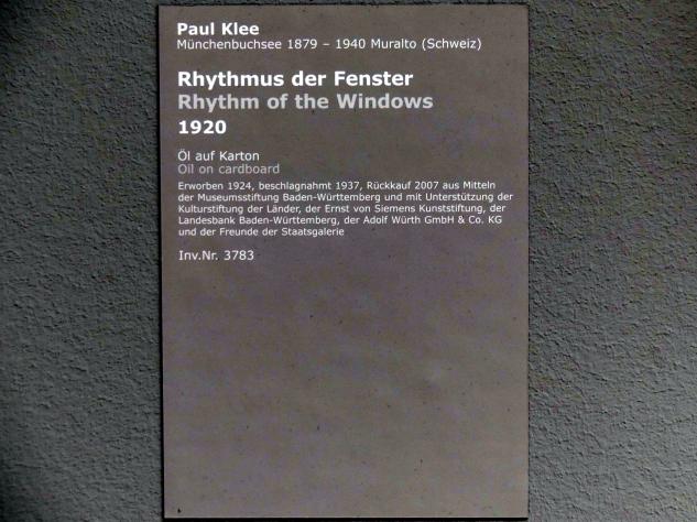 Paul Klee (1904–1940), Rhythmus der Fenster, Stuttgart, Staatsgalerie, Internationale Malerei und Skulptur 5, 1920, Bild 2/2