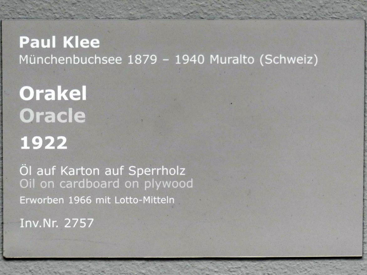 Paul Klee (1904–1940), Orakel, Stuttgart, Staatsgalerie, Internationale Malerei und Skulptur 5, 1922, Bild 2/2