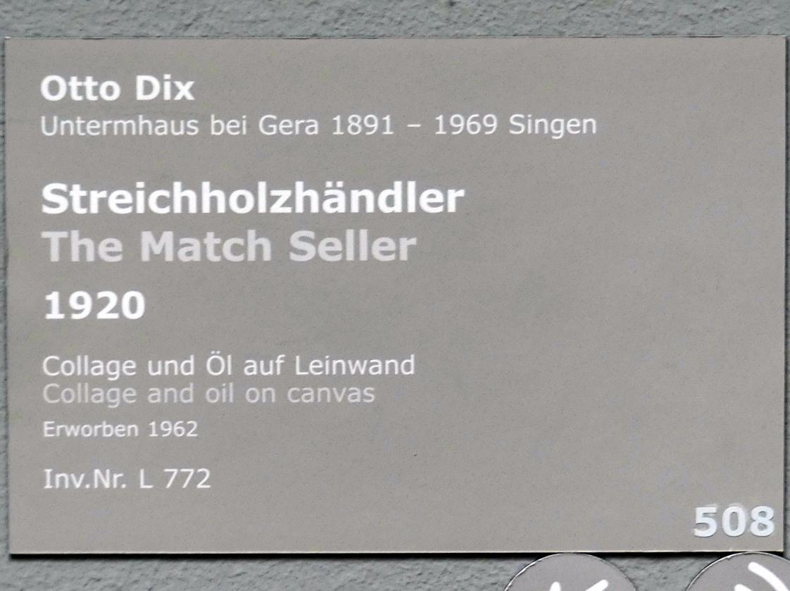 Otto Dix (1913–1949), Streichholzhändler, Stuttgart, Staatsgalerie, Internationale Malerei und Skulptur 7, 1920, Bild 2/2