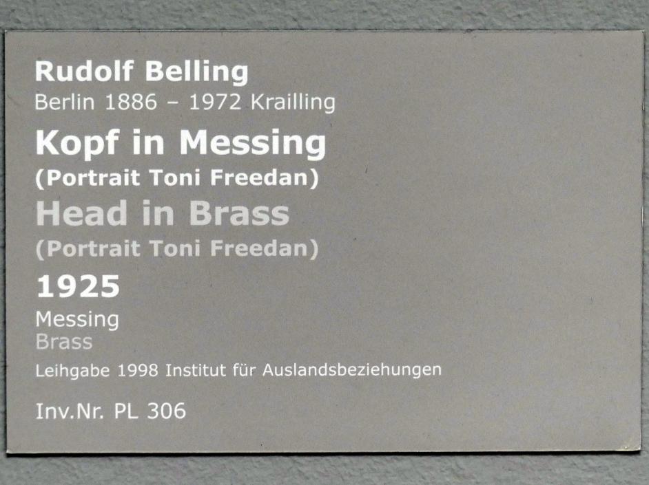 Rudolf Belling (1919–1925), Kopf in Messing (Portrait Toni Freedan), Stuttgart, Staatsgalerie, Internationale Malerei und Skulptur 7, 1925, Bild 5/5