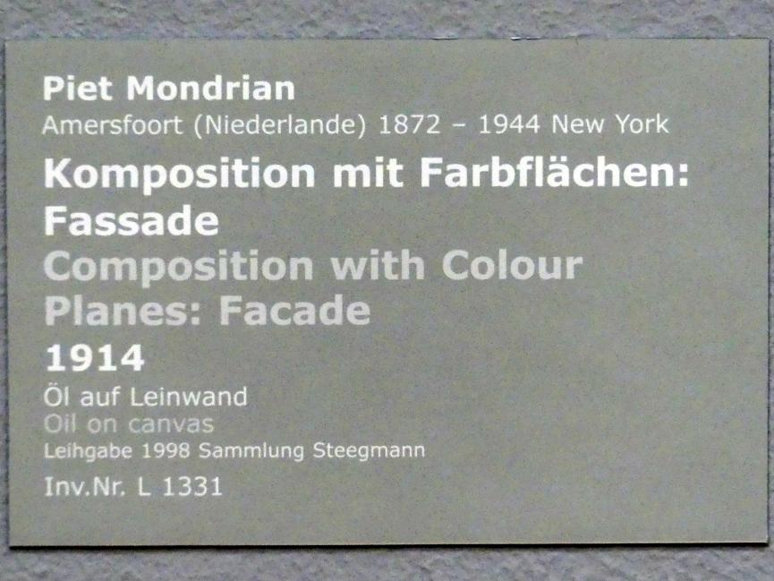 Piet Mondrian (1908–1942), Komposition mit Farbflächen: Fassade, Stuttgart, Staatsgalerie, Internationale Malerei und Skulptur 8, 1914, Bild 2/2