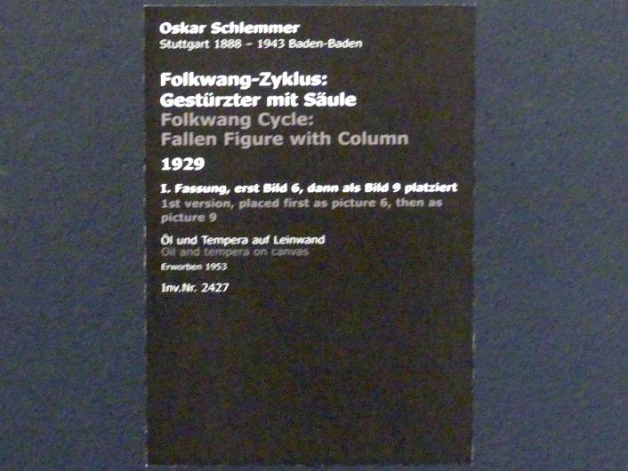 Oskar Schlemmer (1919–1937), Folkwang-Zyklus: Gestürzter mit Säule, Stuttgart, Staatsgalerie, Internationale Malerei und Skulptur 9, 1929, Bild 2/2