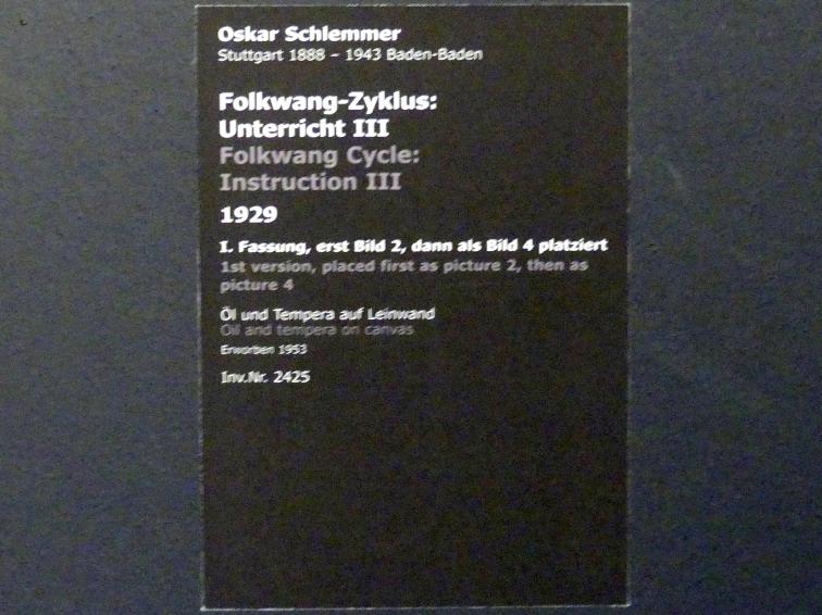 Oskar Schlemmer (1919–1937), Folkwang-Zyklus: Unterricht III, Stuttgart, Staatsgalerie, Internationale Malerei und Skulptur 9, 1929, Bild 2/2