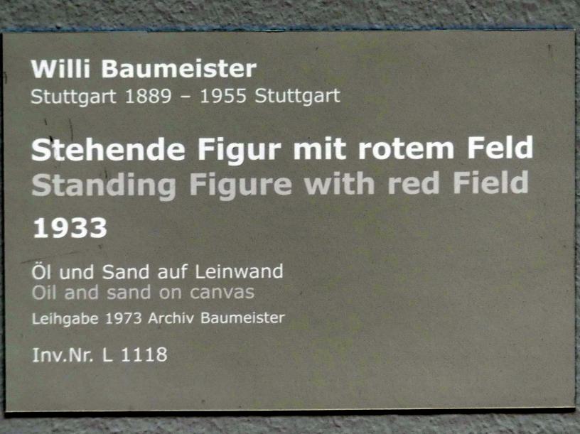 Willi Baumeister (1913–1955), Stehende Figur mit rotem Feld, Stuttgart, Staatsgalerie, Internationale Malerei und Skulptur 10, 1933, Bild 2/2