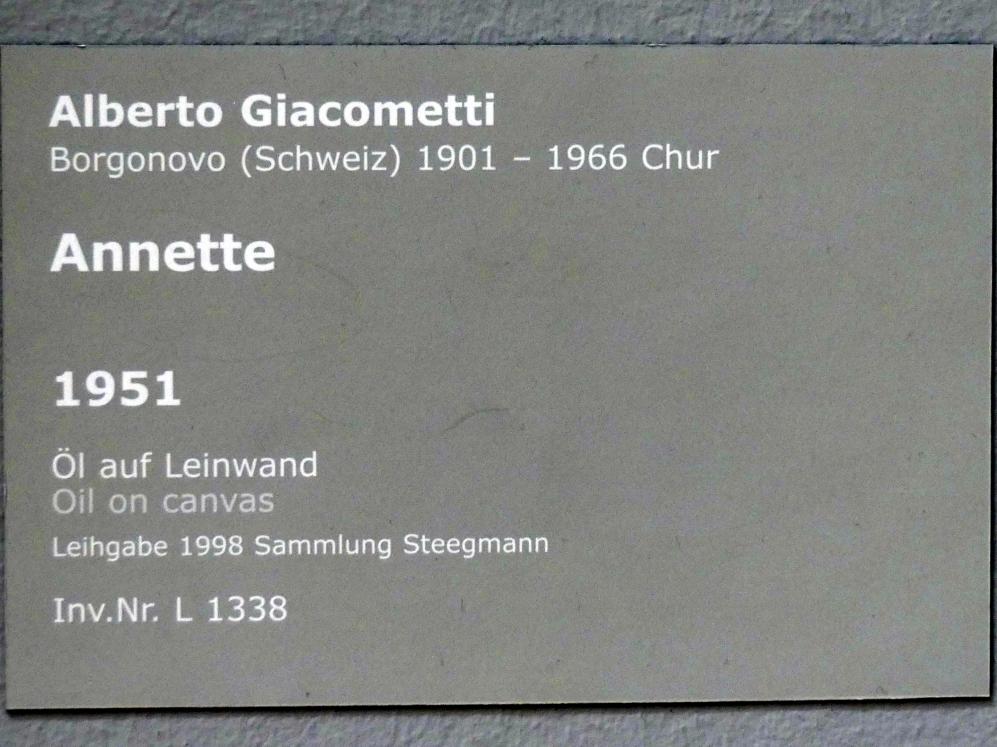Alberto Giacometti (1914–1965), Annette, Stuttgart, Staatsgalerie, Internationale Malerei und Skulptur 13, 1951, Bild 2/2