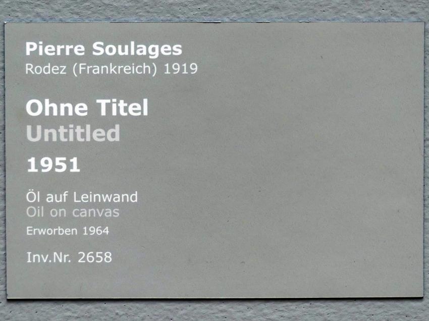 Pierre Soulages (1946–2019), Ohne Titel, Stuttgart, Staatsgalerie, Internationale Malerei und Skulptur 15, 1951, Bild 2/2