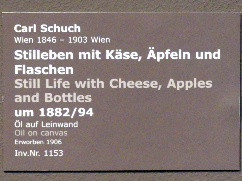 Carl Schuch (1876–1890), Stillleben mit Käse, Äpfeln und Flaschen, Stuttgart, Staatsgalerie, Europäische Malerei und Skulptur 3, um 1882–1884, Bild 2/2