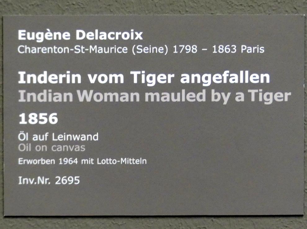 Eugène Delacroix (1820–1862), Inderin vom Tiger angefallen, Stuttgart, Staatsgalerie, Europäische Malerei und Skulptur 5, 1856, Bild 2/2