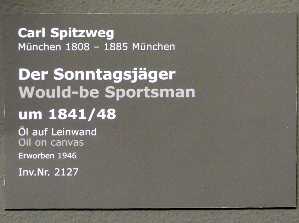 Carl Spitzweg (1835–1880), Der Sonntagsjäger, Stuttgart, Staatsgalerie, Europäische Malerei und Skulptur 5, um 1841–1848, Bild 2/2