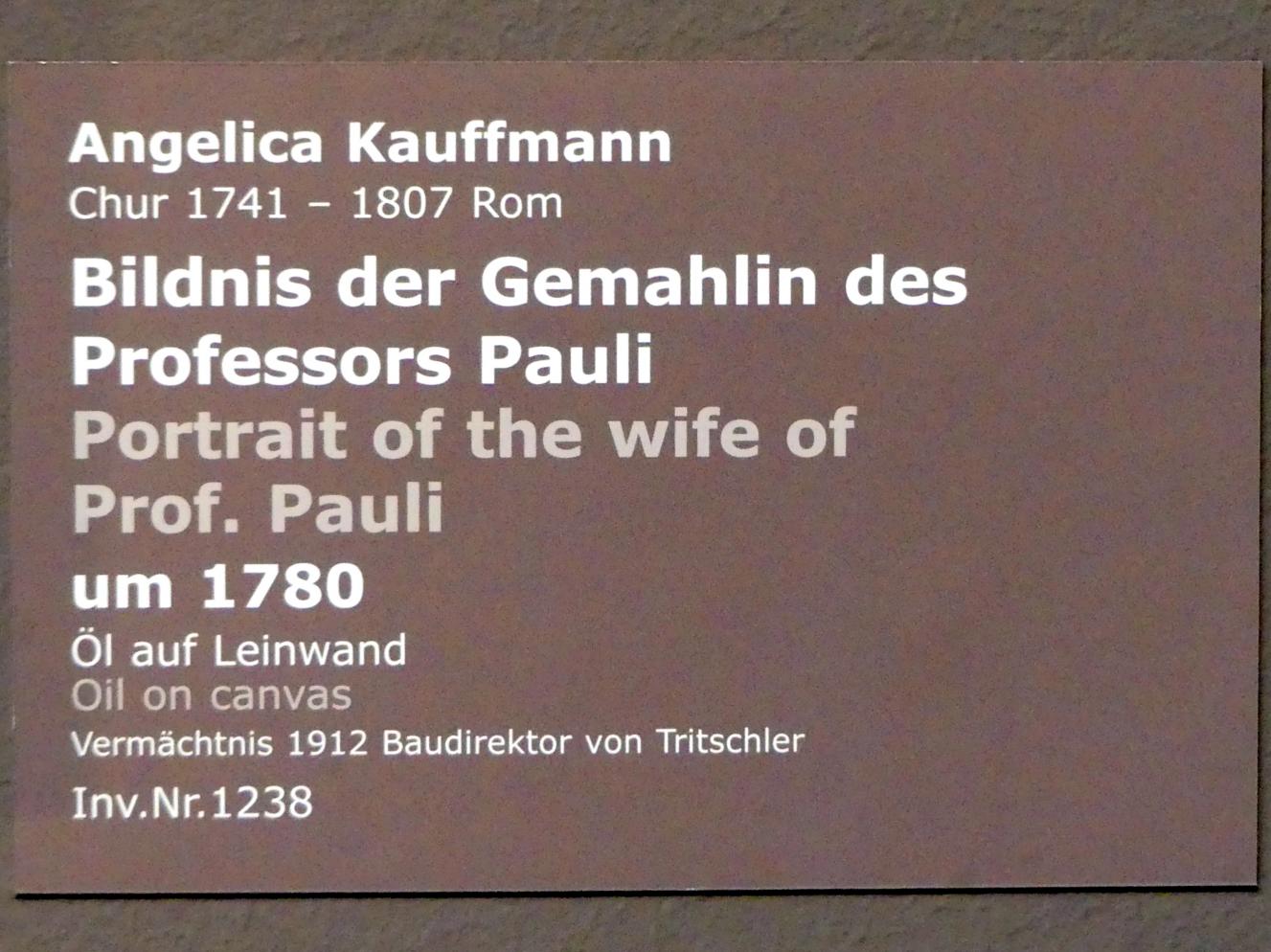 Angelika Kauffmann (1760–1798), Bildnis der Gemahlin des Professors Pauli, Stuttgart, Staatsgalerie, Europäische Malerei und Skulptur 8, um 1780, Bild 2/2