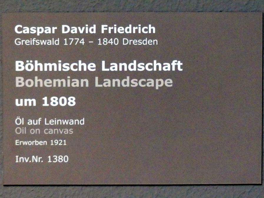 Caspar David Friedrich (1798–1836), Böhmische Landschaft, Stuttgart, Staatsgalerie, Europäische Malerei und Skulptur 9, um 1808, Bild 2/2