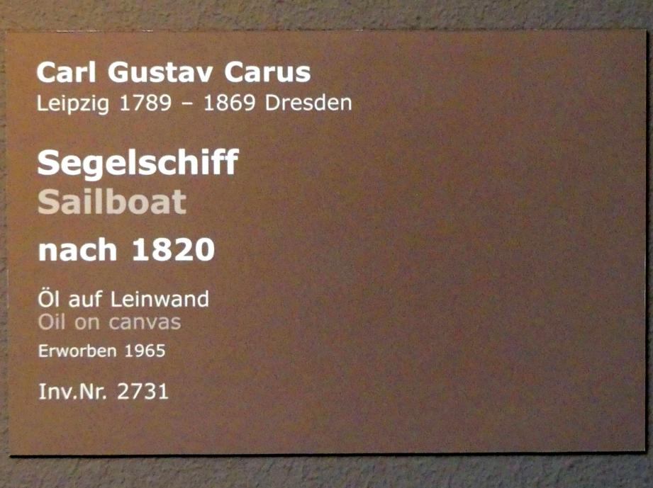 Carl Gustav Carus (1819–1845), Segelschiff, Stuttgart, Staatsgalerie, Europäische Malerei und Skulptur 9, nach 1820, Bild 2/2