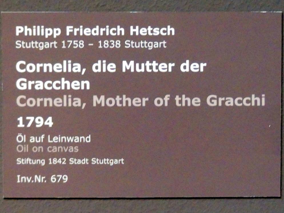 Philipp Friedrich Hetsch (1777–1808), Cornelia, die Mutter der Gracchen, Stuttgart, Staatsgalerie, Europäische Malerei und Skulptur 11, 1794, Bild 2/2