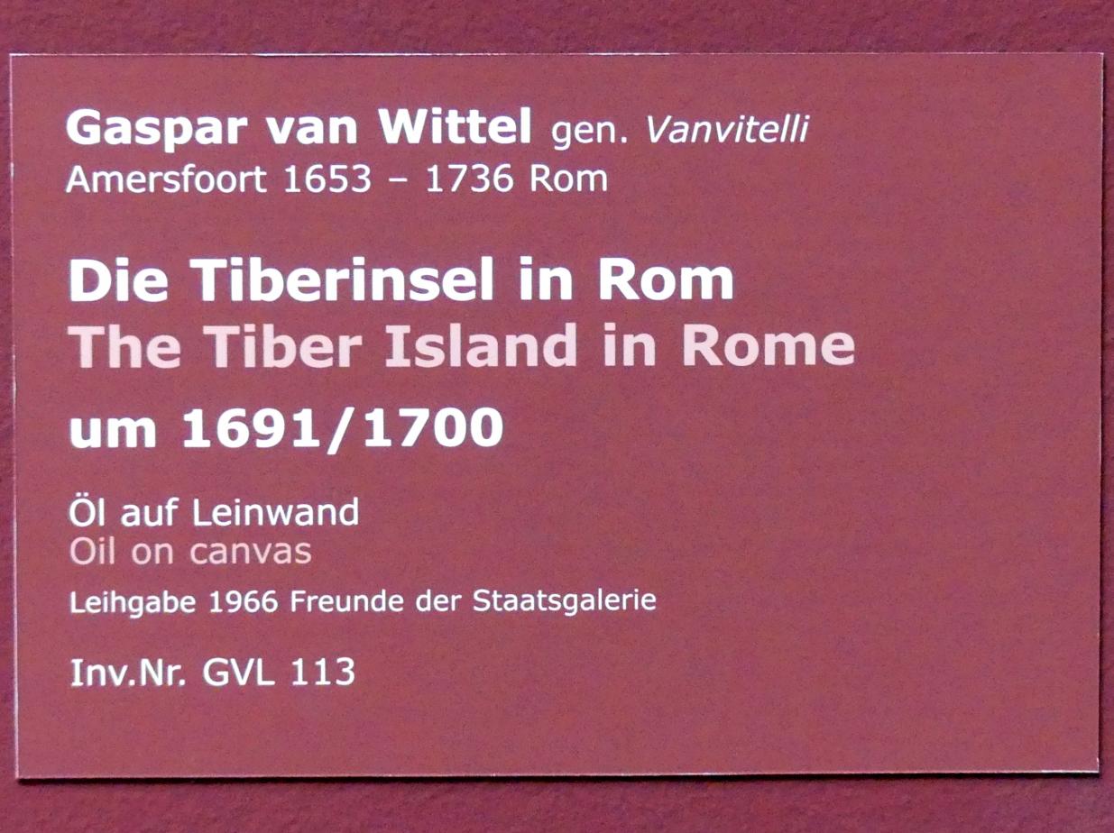 Gaspar Adriaensz. van Wittel (Gaspare Vanvitelli) (1693–1711), Die Tiberinsel in Rom, Stuttgart, Staatsgalerie, Italienische Malerei 1, um 1691–1700, Bild 2/2
