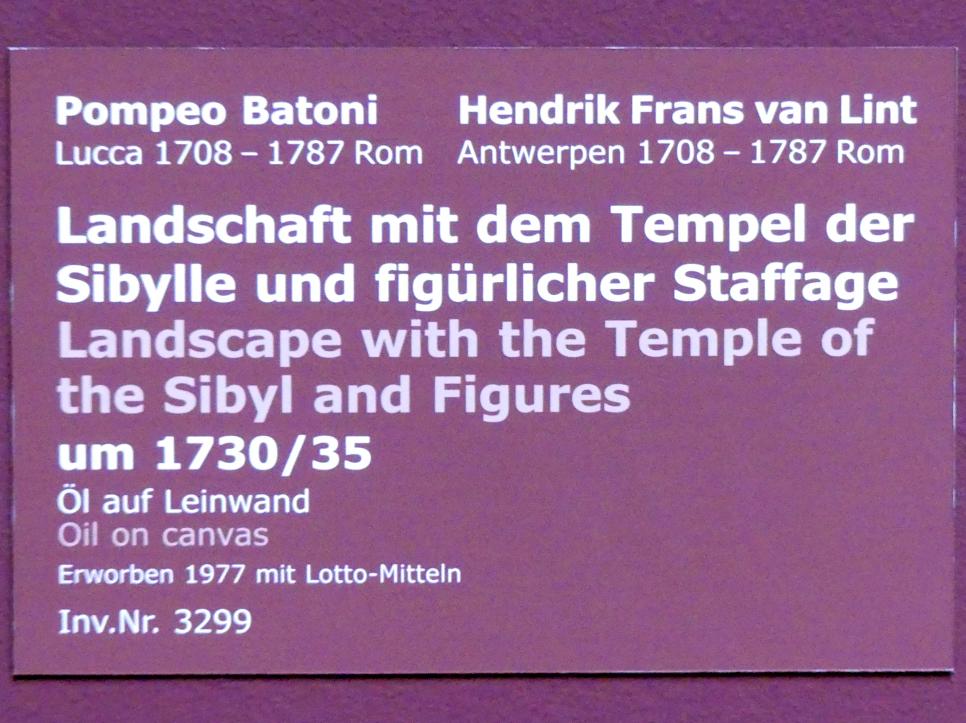 Pompeo Girolamo Batoni (1732–1785), Landschaft mit dem Tempel der Sibylle und figürlicher Staffage, Stuttgart, Staatsgalerie, Italienische Malerei 1, um 1730–1735, Bild 2/2