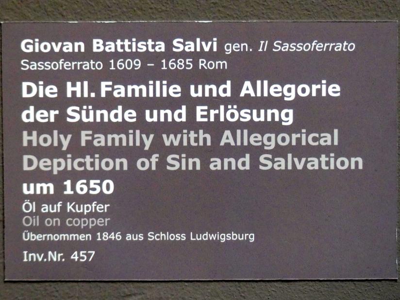 Giovanni Battista Salvi (Sassoferrato) (1638–1672), Die Hl. Familie und Allegorie der Sünde und Erlösung, Stuttgart, Staatsgalerie, Italienische Malerei 5, um 1650, Bild 2/2