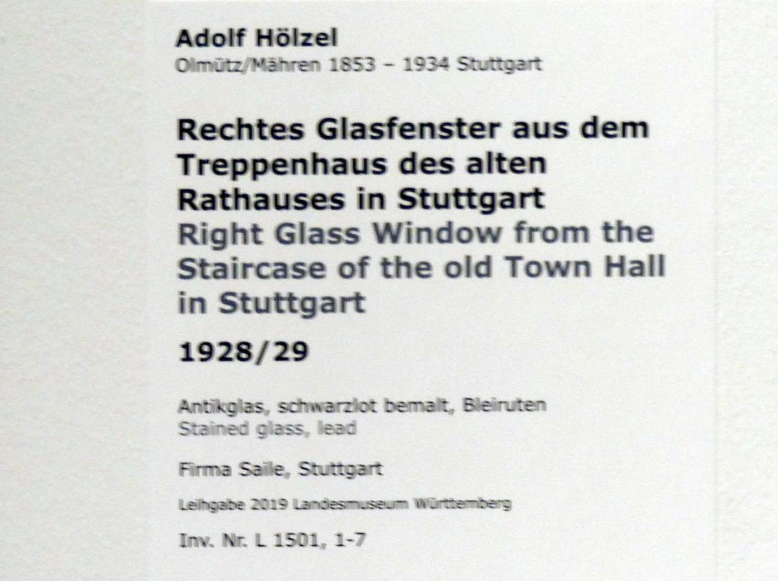 Adolf Hölzel (1880–1933), Rechtes Glasfenster aus dem Treppenhaus des alten Rathauses in Stuttgart, Stuttgart, Altes Rathaus, jetzt Stuttgart, Staatsgalerie, Teppenhaus, 1928–1929, Bild 2/2