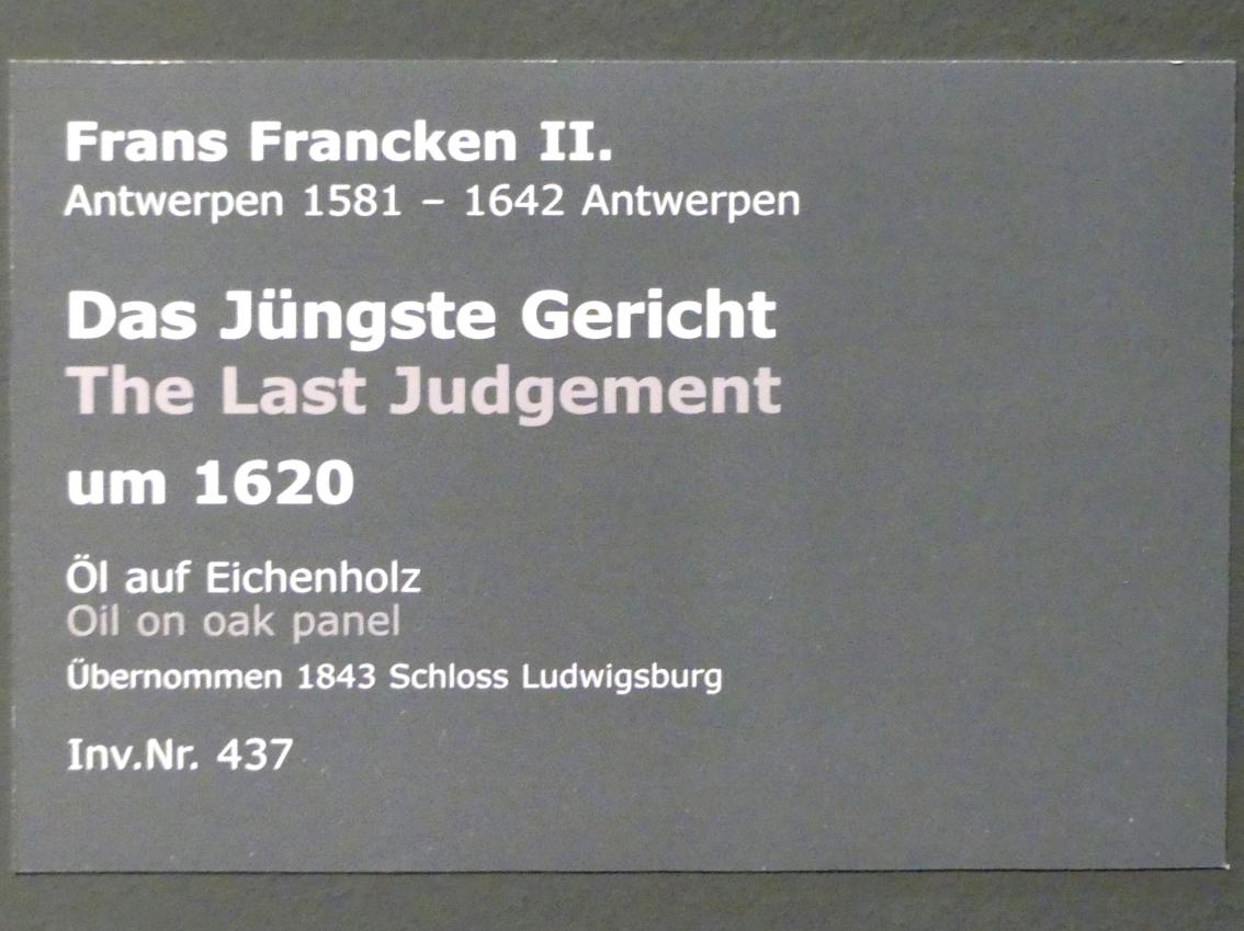 Frans Francken der Jüngere (Frans II Francken) (1607–1633), Das Jüngste Gericht, Stuttgart, Staatsgalerie, Niederländische Malerei 2, um 1620, Bild 2/2
