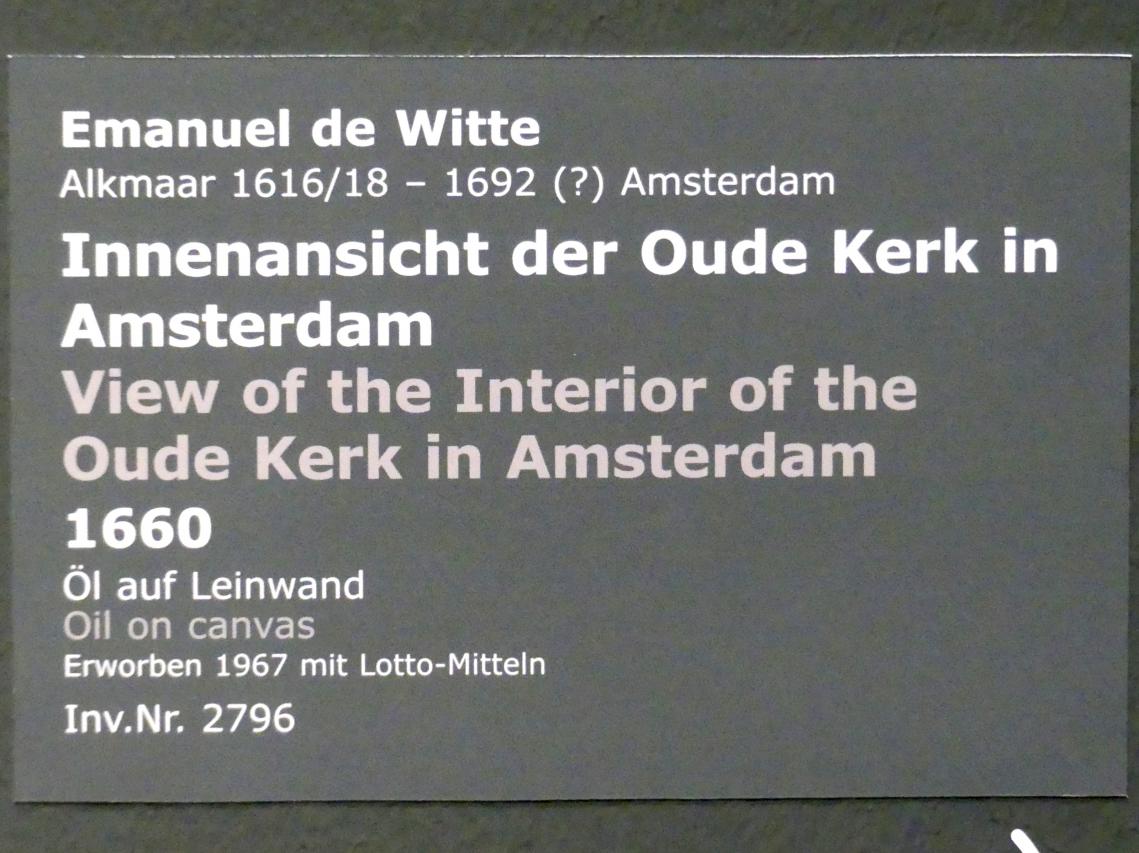 Emanuel de Witte (1650–1680), Innenansicht der Oude Kerk in Amsterdam, Stuttgart, Staatsgalerie, Niederländische Malerei 3, 1660, Bild 2/2
