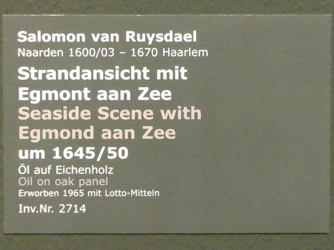 Salomon van Ruysdael (1631–1665), Strandansicht mit Egmont aan Zee, Stuttgart, Staatsgalerie, Niederländische Malerei 3, um 1645–1650, Bild 2/2
