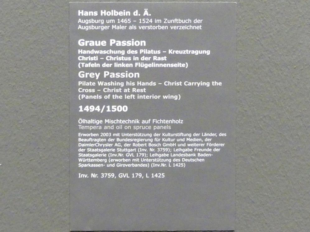 Hans Holbein der Ältere (1493–1520), Graue Passion, Stuttgart, Staatsgalerie, Altdeutsche Malerei 2, 1494–1500, Bild 5/5